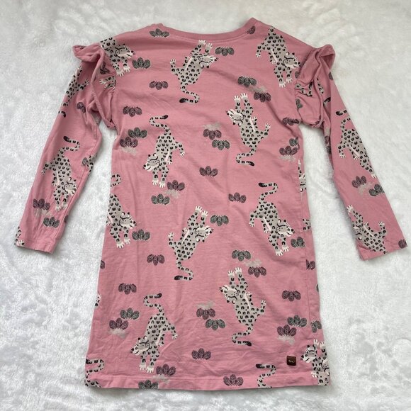 Tea Collection Leopard Print Dress Girl's 6 Pink‎ Knit Cotton Long Sleeves FLAW - Picture 3 of 8